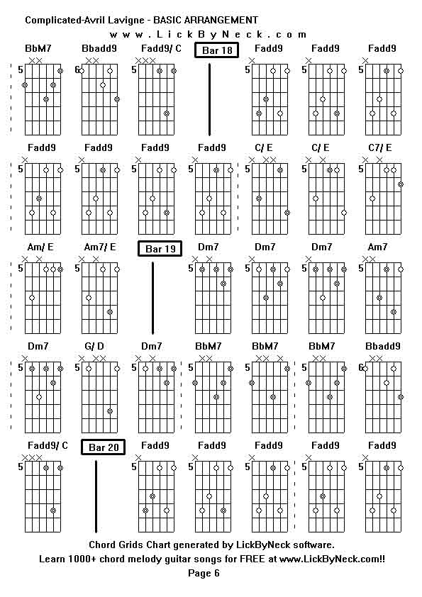 Chord Grids Chart of chord melody fingerstyle guitar song-Complicated-Avril Lavigne - BASIC ARRANGEMENT,generated by LickByNeck software.